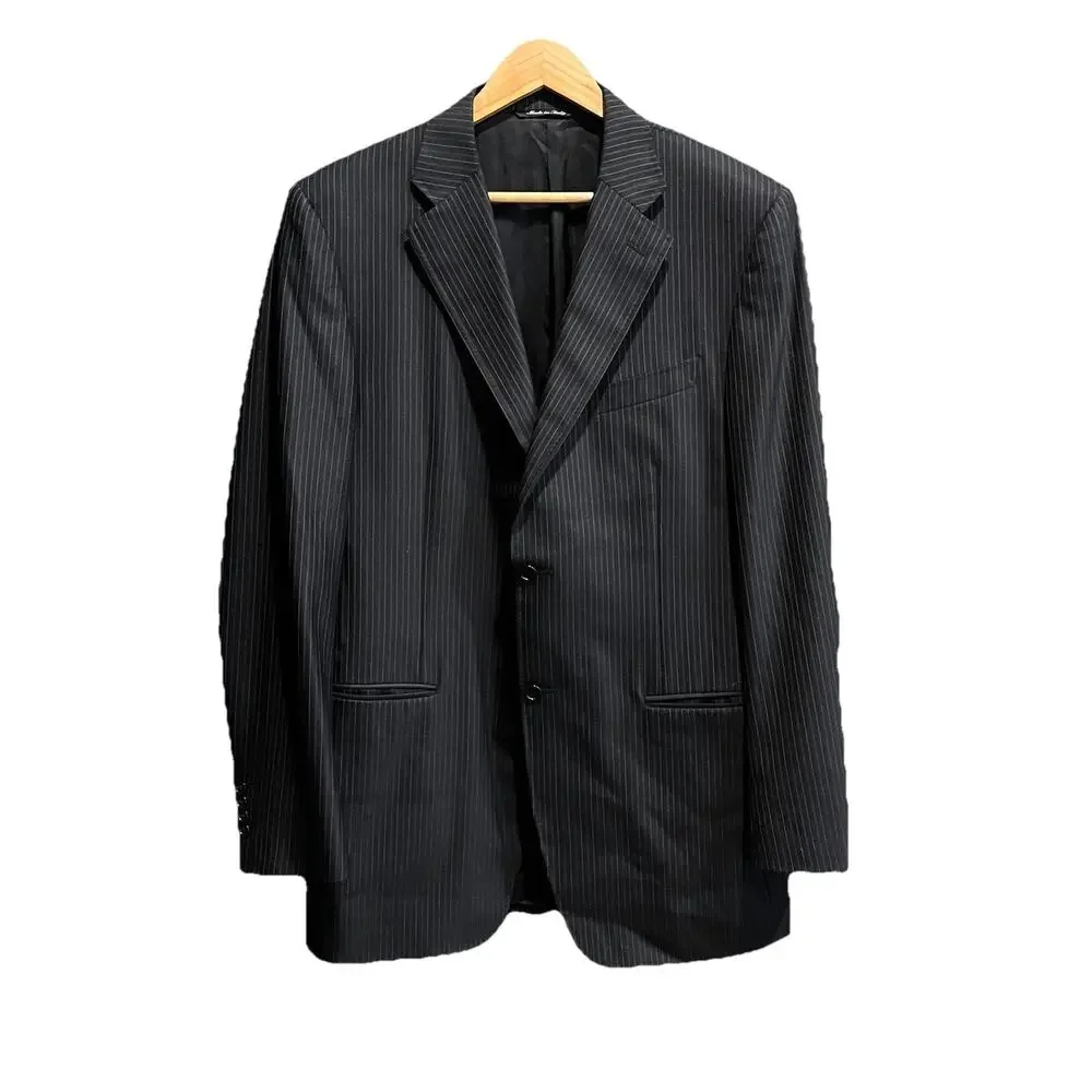 Canali Black Striped Super 120's Wool Men's Jacket Sports Blazer Size 52L